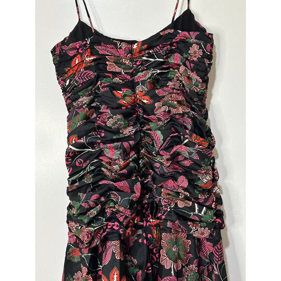 Hutch Tisha Ruched Maxi Dress Black Floral Multi Size 10 NWT Tiered Skirt w Slit - Picture 12 of 16